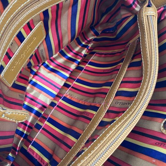 Tignanello Ink/Cognac Leather Satchel Handbag Striped Interior - New with Tags - Picture 9 of 11